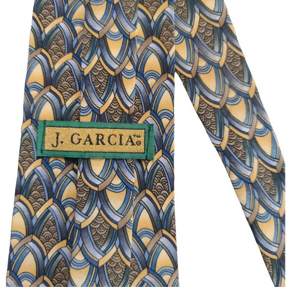 Vintage J. Garcia Blue and Gold Art Deco Tie - Picture 5 of 6